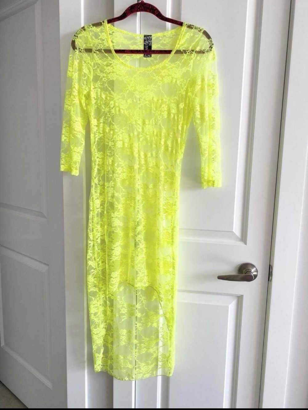 2 PCS NWOT Neon Yellow Lace Sheer Midi Dress includes, inner shape wear